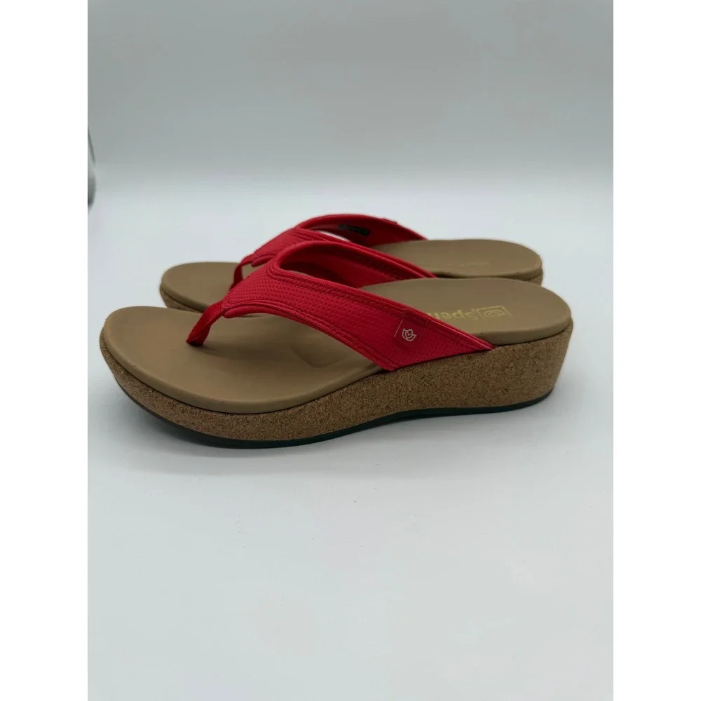 Spenco Womens Red Orthotic Platform Flip Flop Cork Wedge Thong Shoes 5.5B